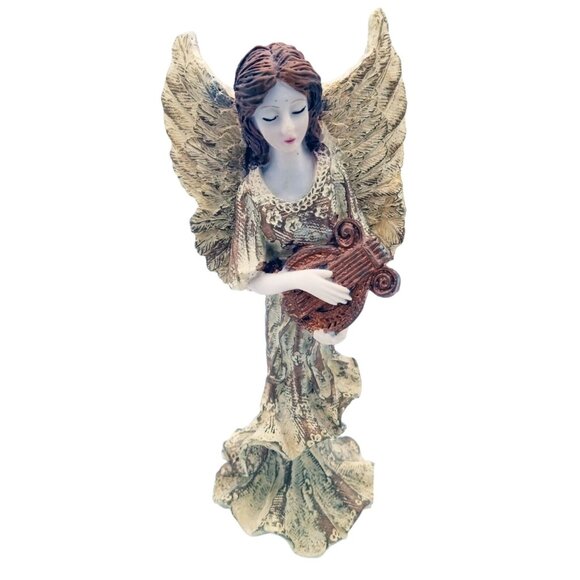 Angel Musician Woman Playing Harp Vintage Resin Christmas Decor 5.75" Holiday - Picture 3 of 14